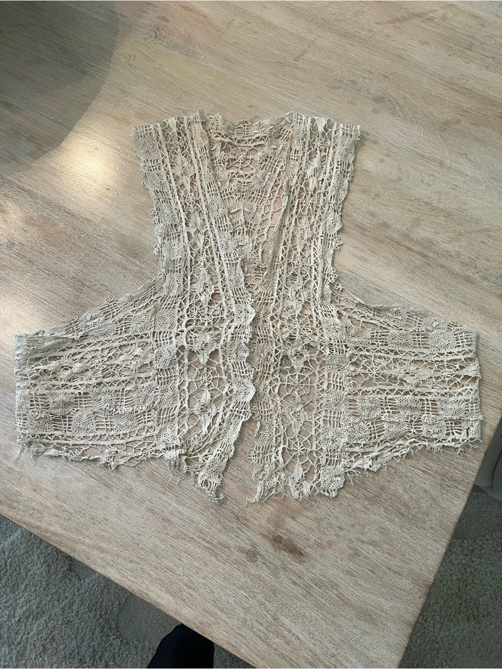 Vintage Crochet Open-Front Vest in Beige